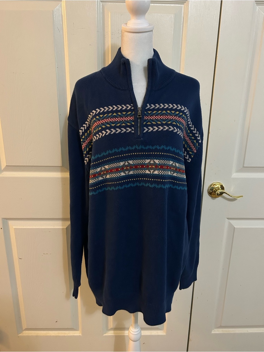 Nautical Fair Isle quarter-zip sweater, XXL